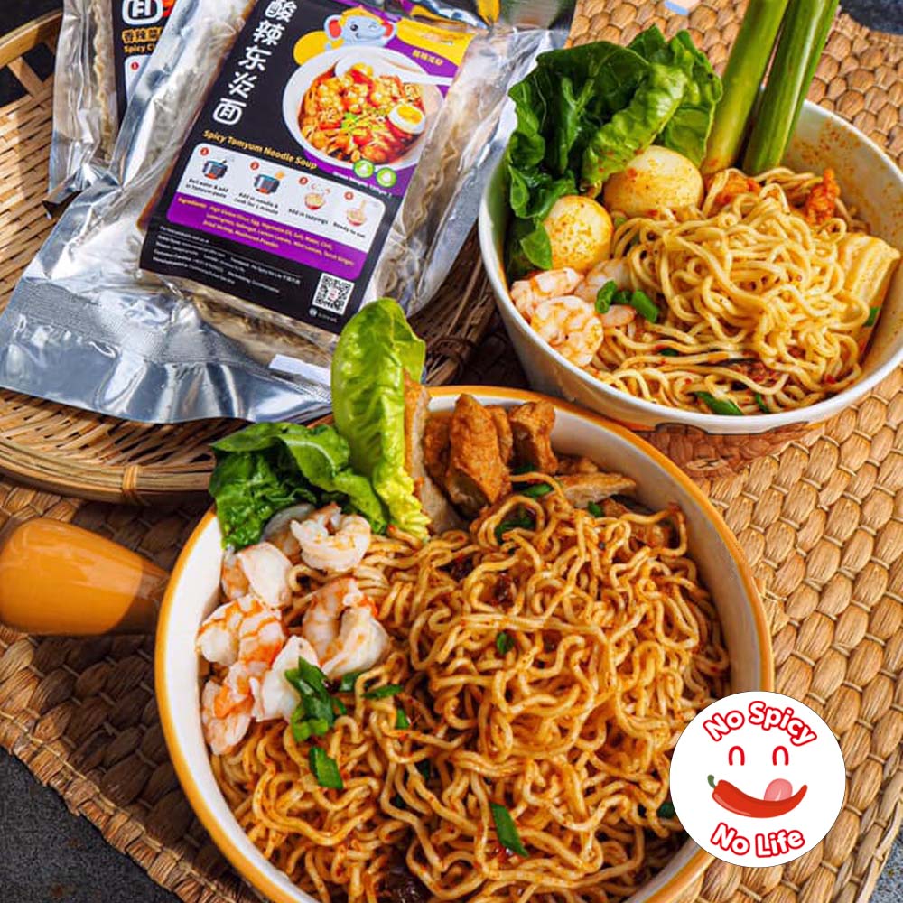 NSNL Thai Tomyum Soup Mee (Tomyam Seafood Soup) 泰式酸辣冬炎汤面 (汤) 120gINTRODUCTION Brand: No Spicy No Life Product: Spicy Thai Tomyum Soup Mee (Soup Based) (For one serving)(1 pc noodle & 1 pack sauce) Taste: Aromatic, Spicy Sour S
